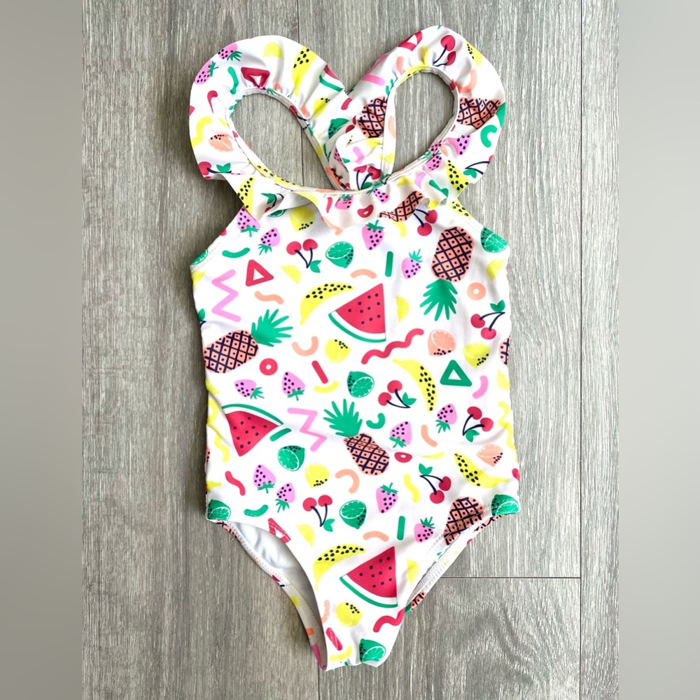 🍉JOE FRESH 12-18 MONTH GIRL BATHING SUIT ONE PIECE SWIMSUIT! WHITE WITH FRUITS